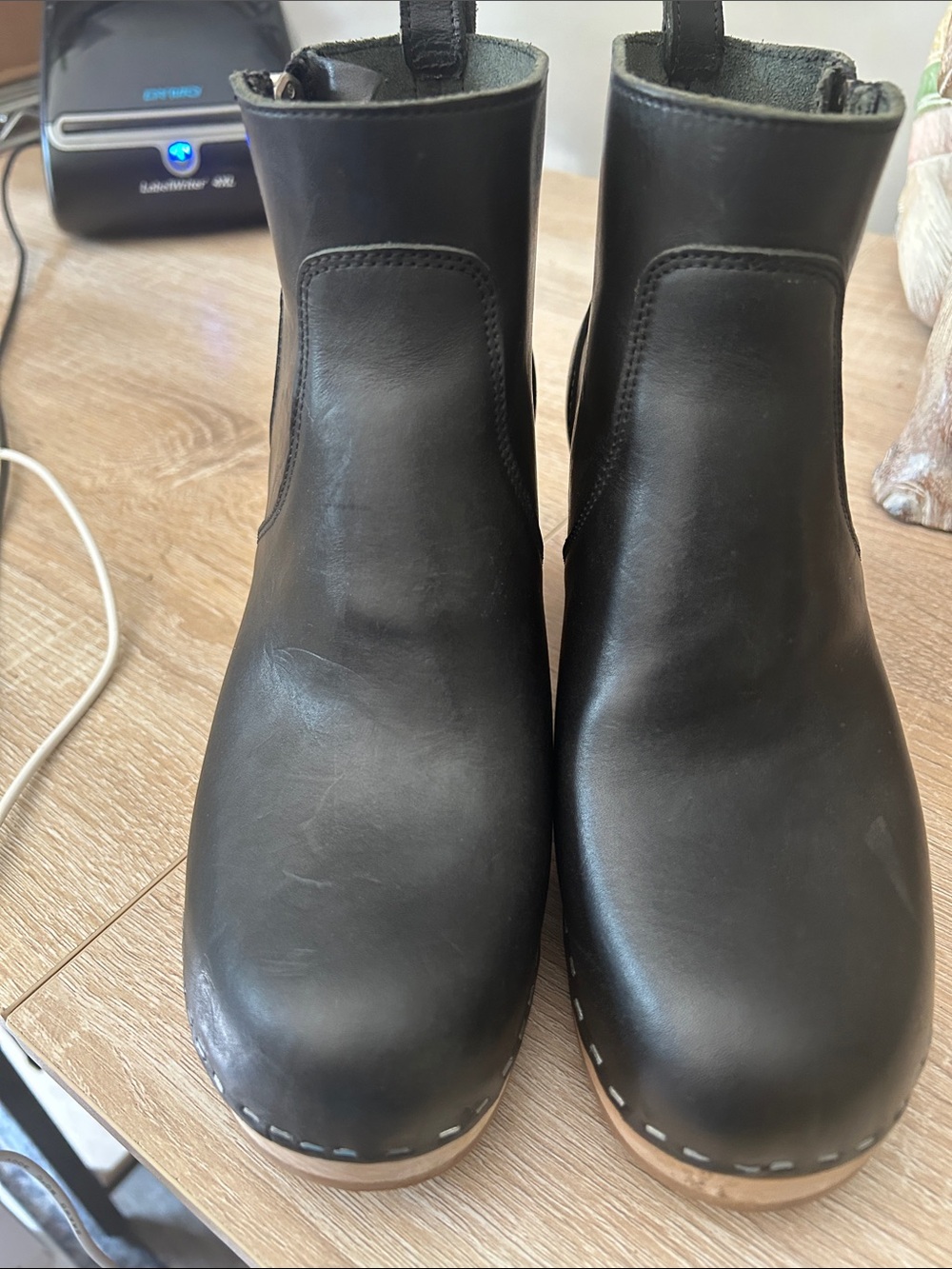 NWOB Swedish Hasbeens Emy Black Leather Clog Ankle Boots - 37/7 - Picture 5 of 12